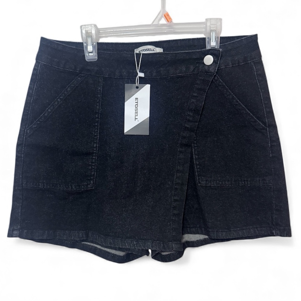 Black Denim Boho Festival Women's Skort- Etosell Sz Large NWT